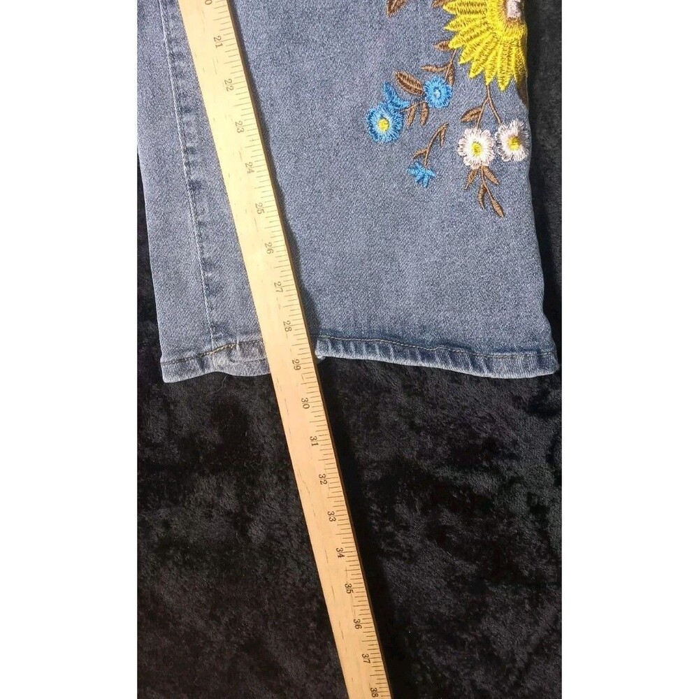 Y2K Hippie Flower Embroidered High Waisted Wide Leg Flare Denim Jeans XL 70s 90s - Picture 10 of 10